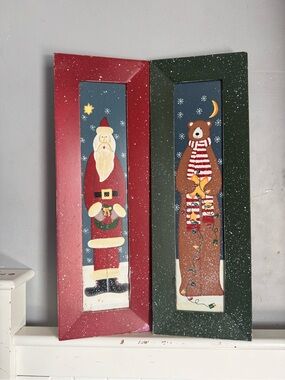 Home Interiors Red Santa & Green Bear Holiday Wall Panels